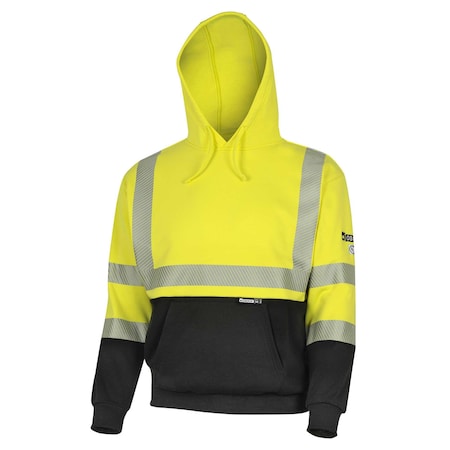 Oberon Hi-Vis 100% FR/Arc-Rated Heavyweight 12 oz Hoodie, Pullover, Black Bottom, Hi-Vis Yellow, XL ZFC106-XL